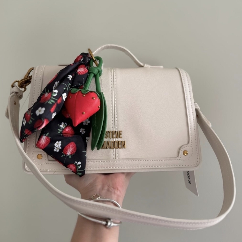 Steve Madden Cream Crossbody Bag with Strawberry Charm - Picture 1 of 7